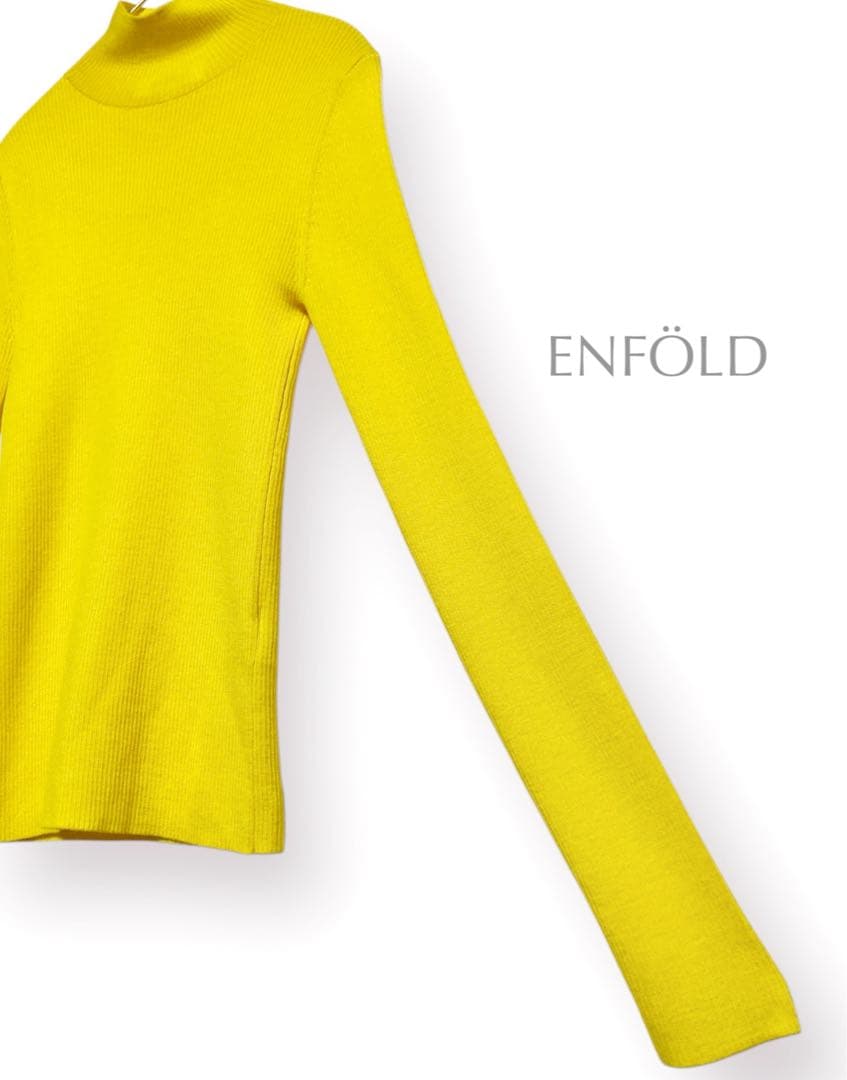 美品 エンフォルド ENFÖLD ハイネック プルオーバー リブニット イエロー