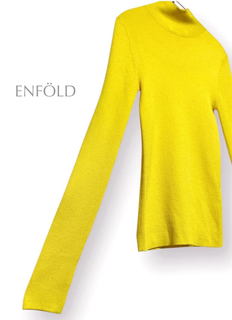 美品 エンフォルド ENFÖLD ハイネック プルオーバー リブニット イエロー