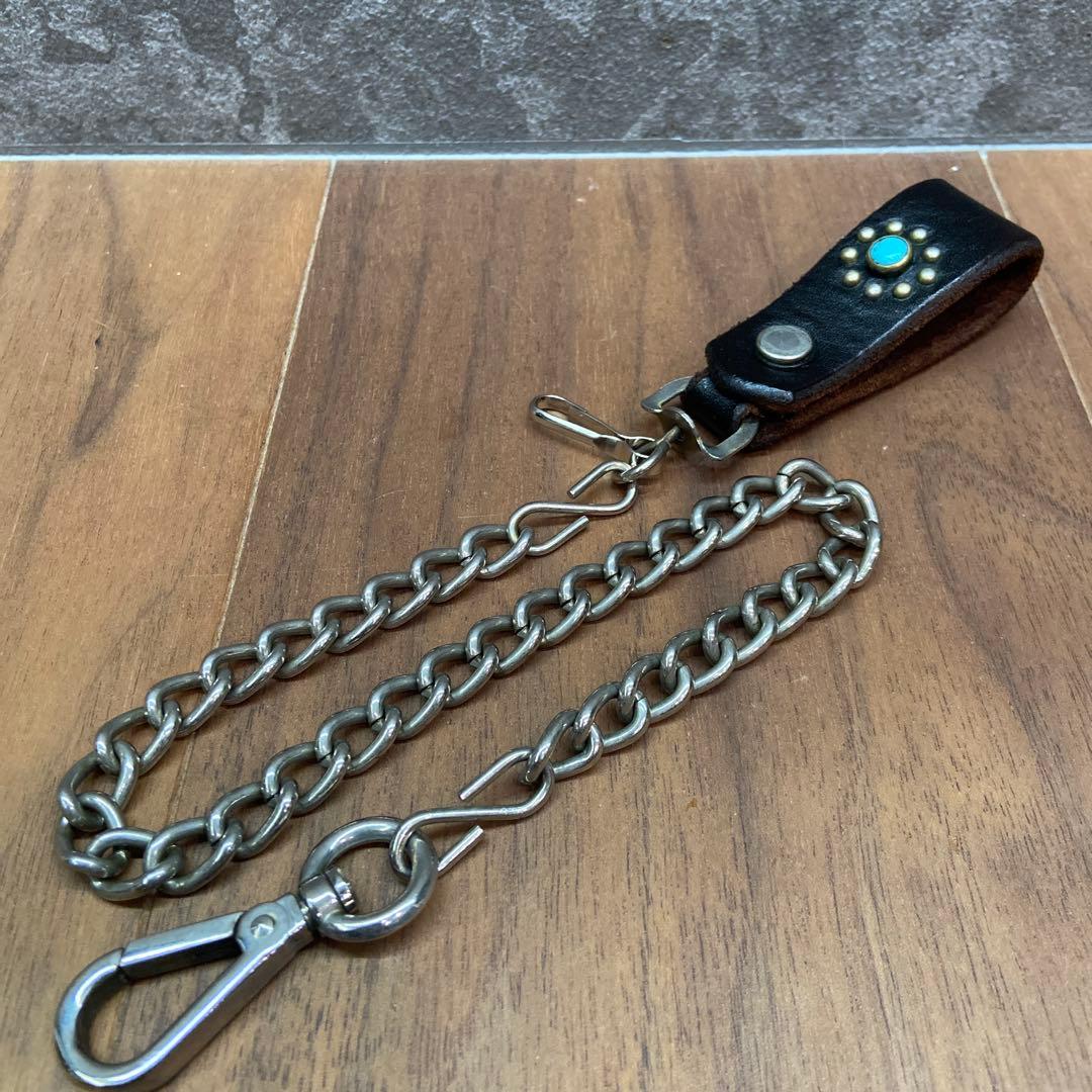 美品HTC フラワーシルバースタッズ ウォレットチェーン ターコイズ