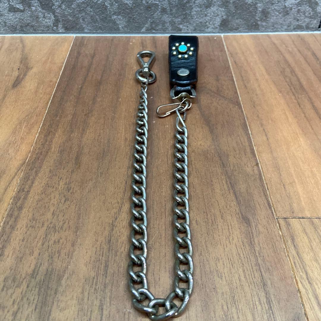 美品HTC フラワーシルバースタッズ ウォレットチェーン ターコイズ