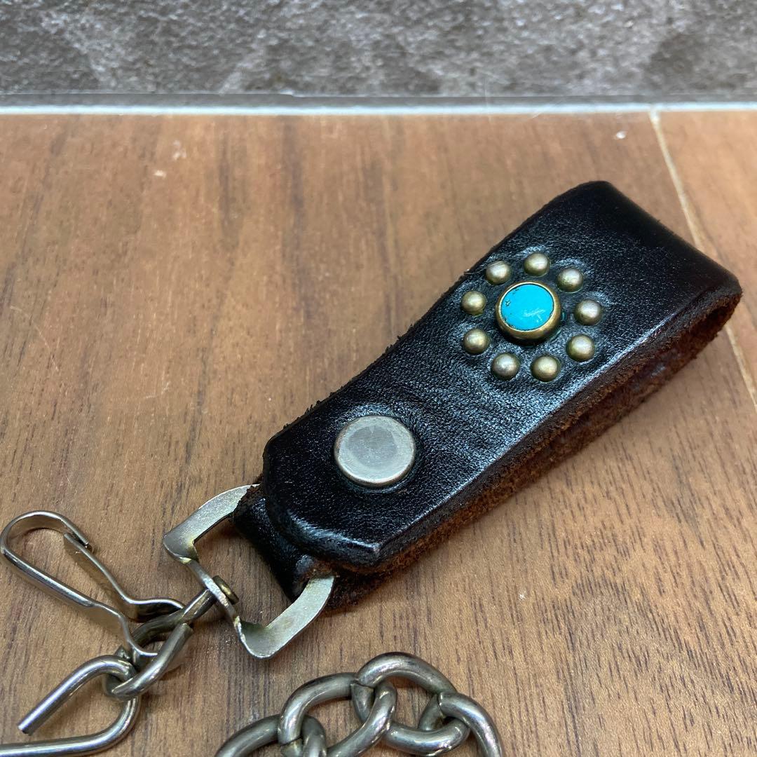 美品HTC フラワーシルバースタッズ ウォレットチェーン ターコイズ