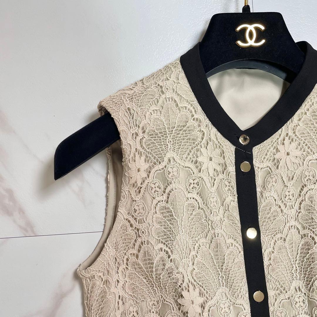 近年✨ダイアグラム レース 刺繍 ワンピース ドレス ベルト Aライン 36