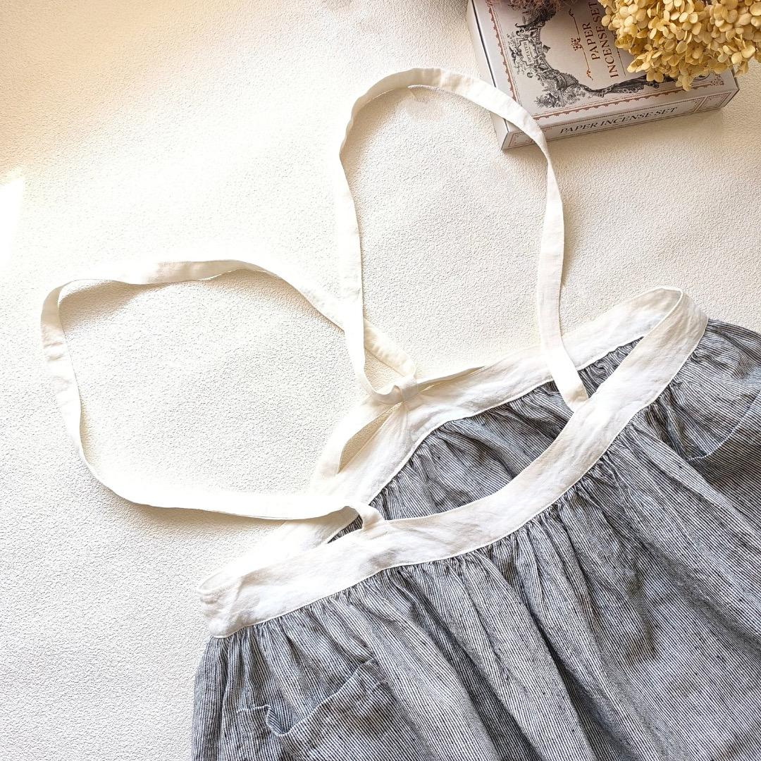 s*mam+ リネン ストライプ サスペンダー スカート 作家さん ハンドメイド