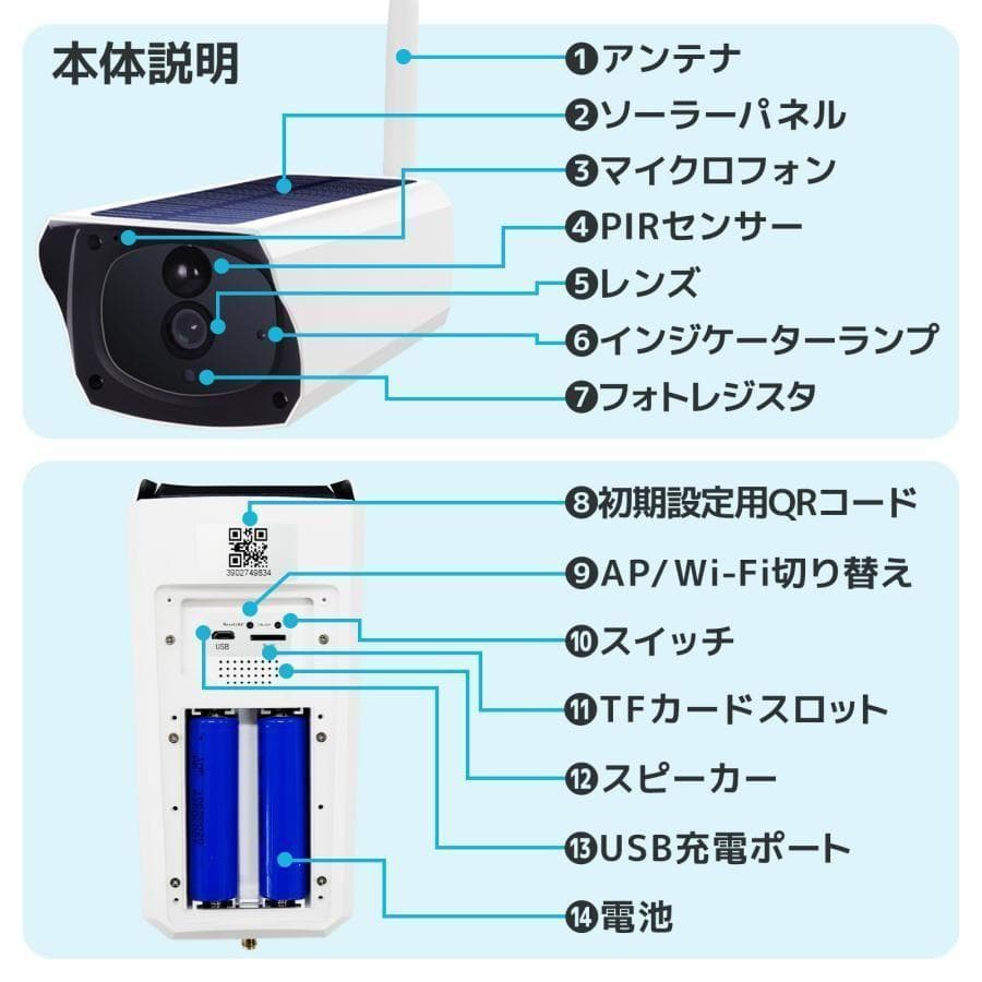 防犯カメラ ソーラー wifi ワイヤレス 無線 自動追跡 双方向通話 2609