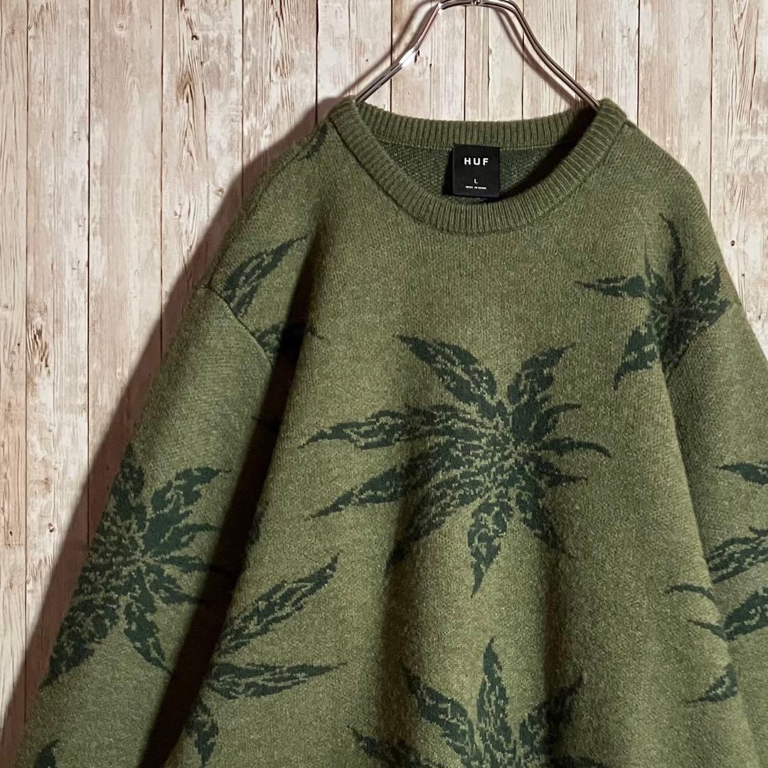HUF オリーブグリーン マリファナ柄　ニット 即完モデル
