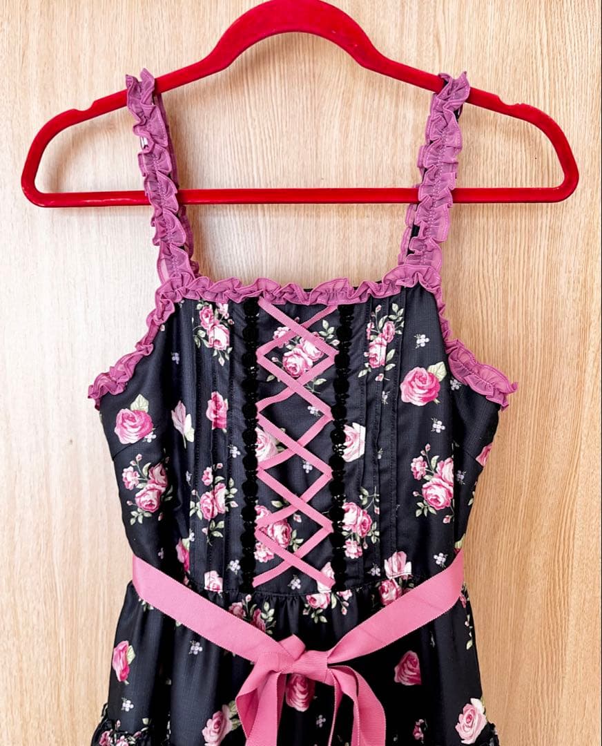 エミキュ フリルROSEキャミソールドレス 黒/Mサイズ 実物画像有り