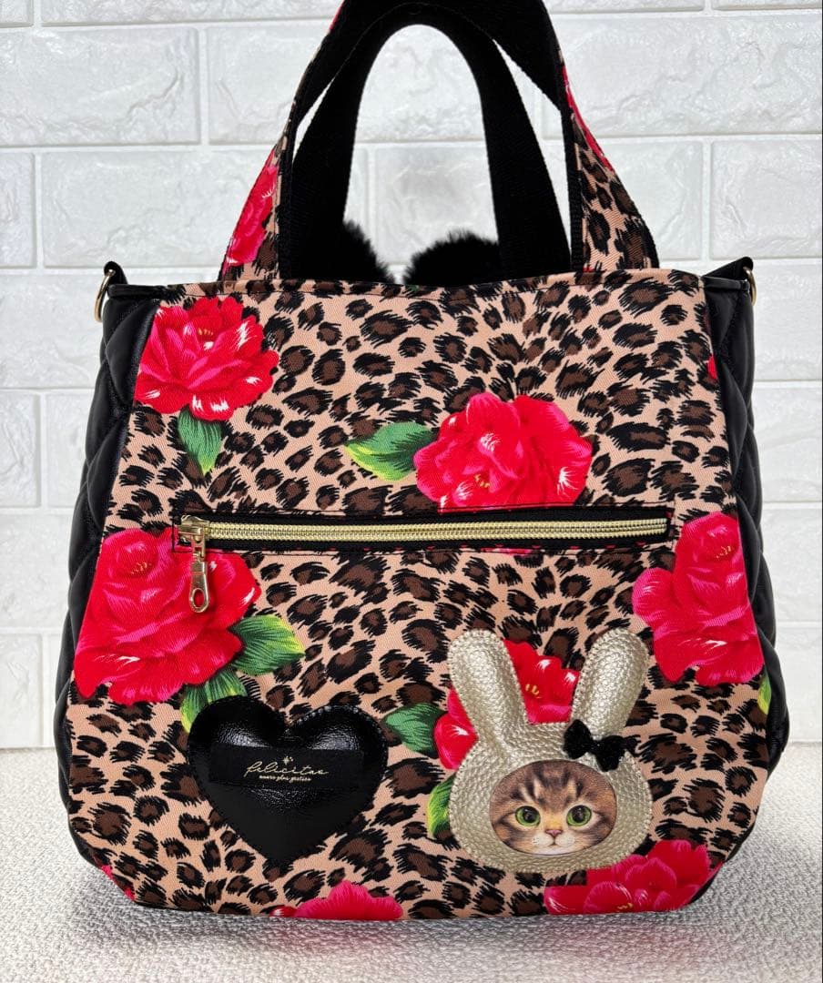 さ*ー様 コヤンイサムチョン　フリルトートバッグ　黒うさサンダーちゃん　ヒョウ柄