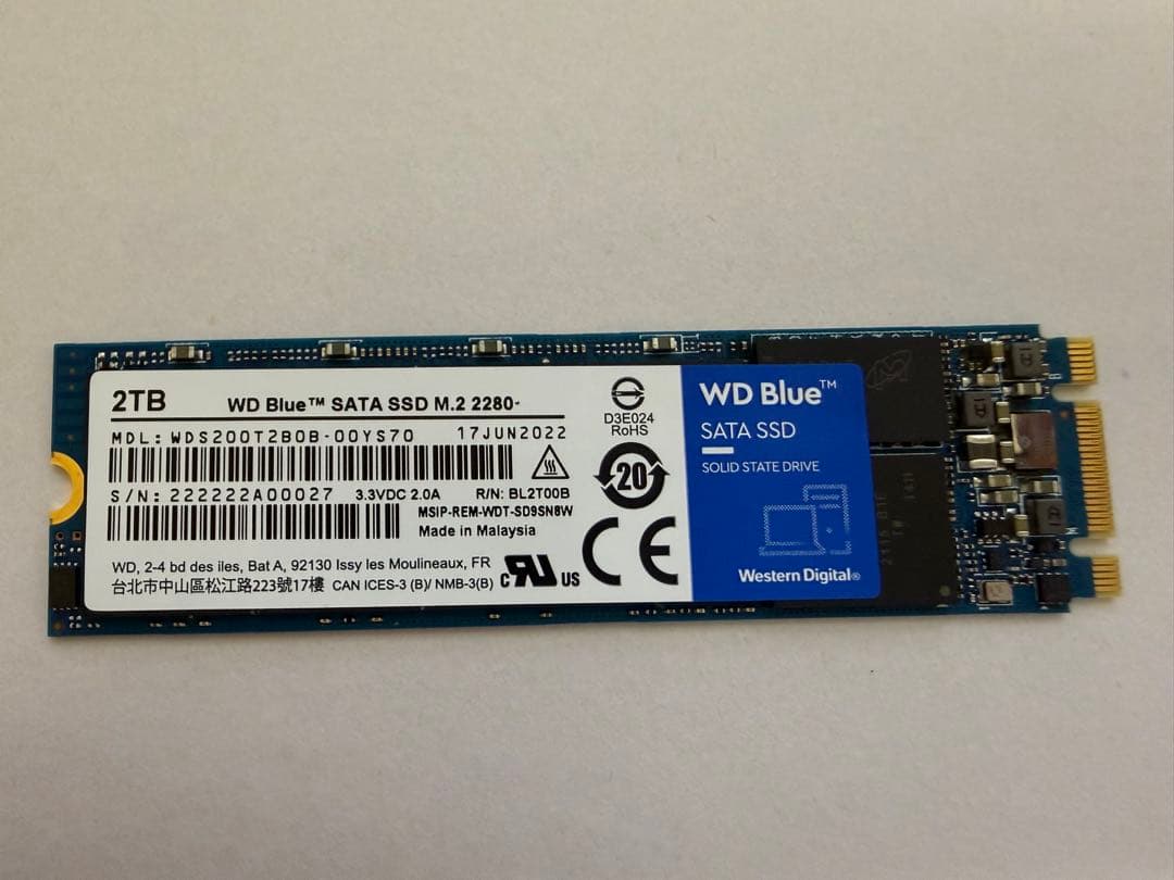 内蔵型SSD WD Blue SATA SSD M.2 2280 2TB