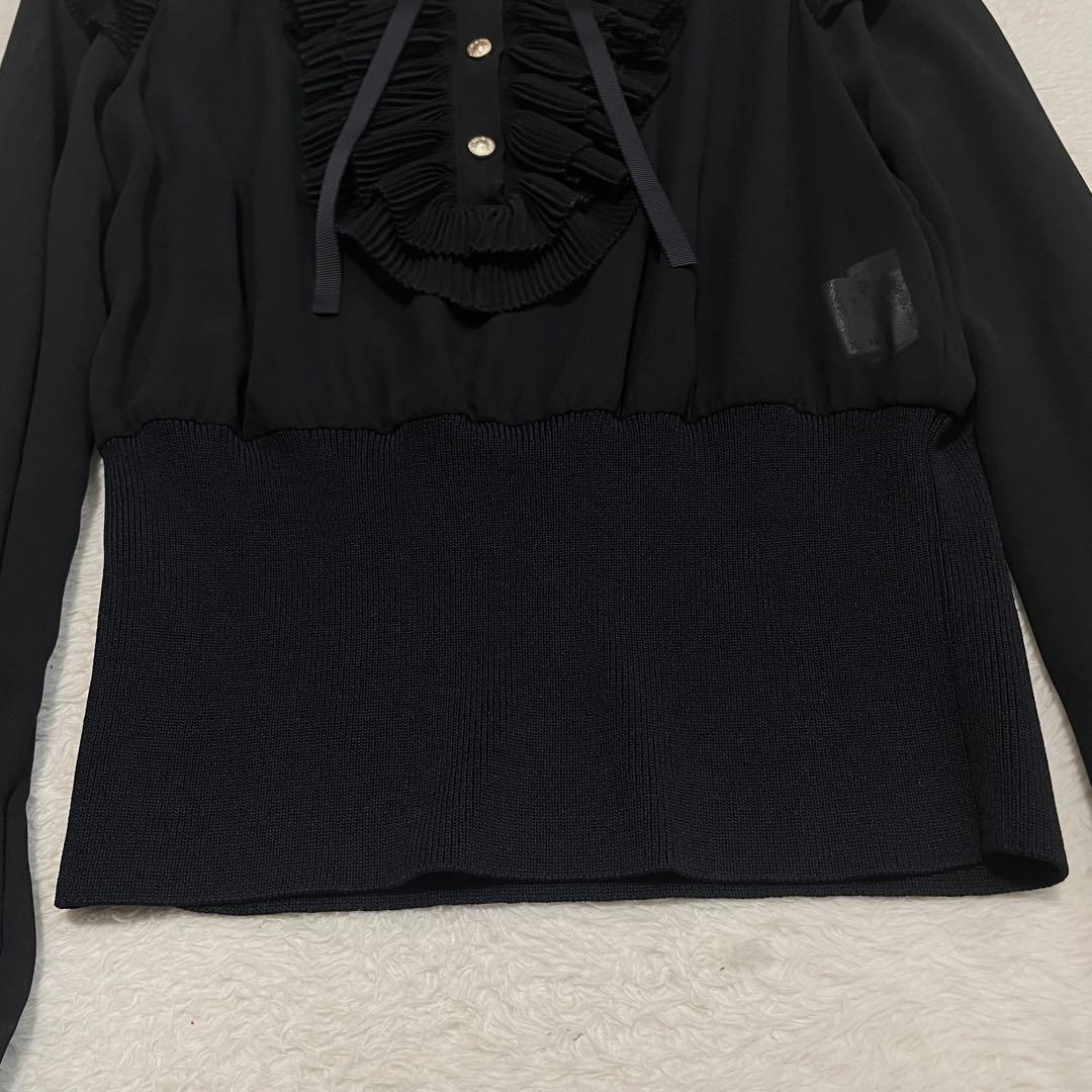 極美品✨Sov. ソブ　ギャザーフリルデザインブラウス　リボン　ブラック　黒