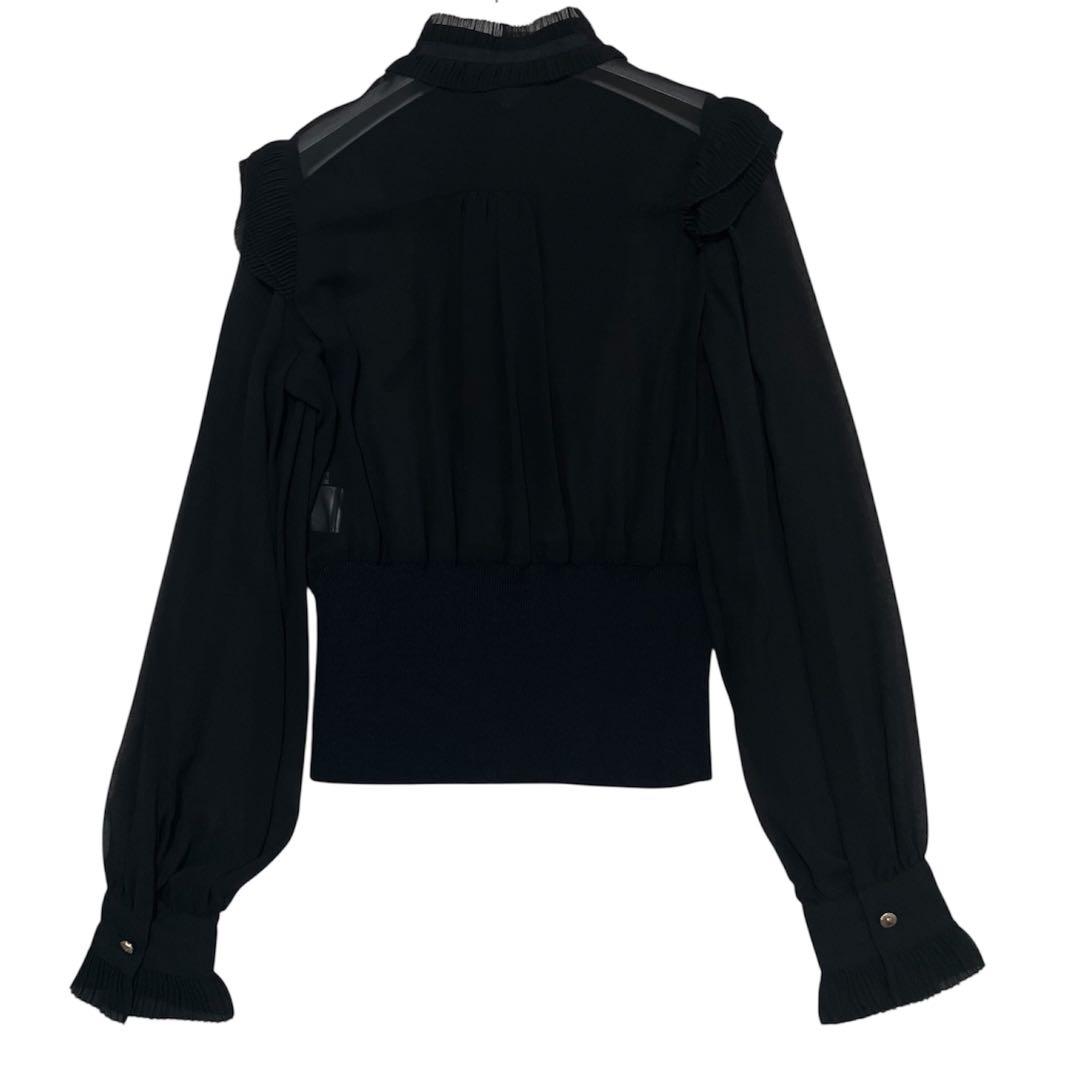 極美品✨Sov. ソブ　ギャザーフリルデザインブラウス　リボン　ブラック　黒