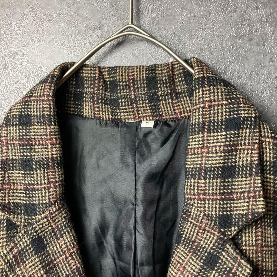 ヴィンテージ　テーラードジャケット　M チェック柄　起毛　レトロ