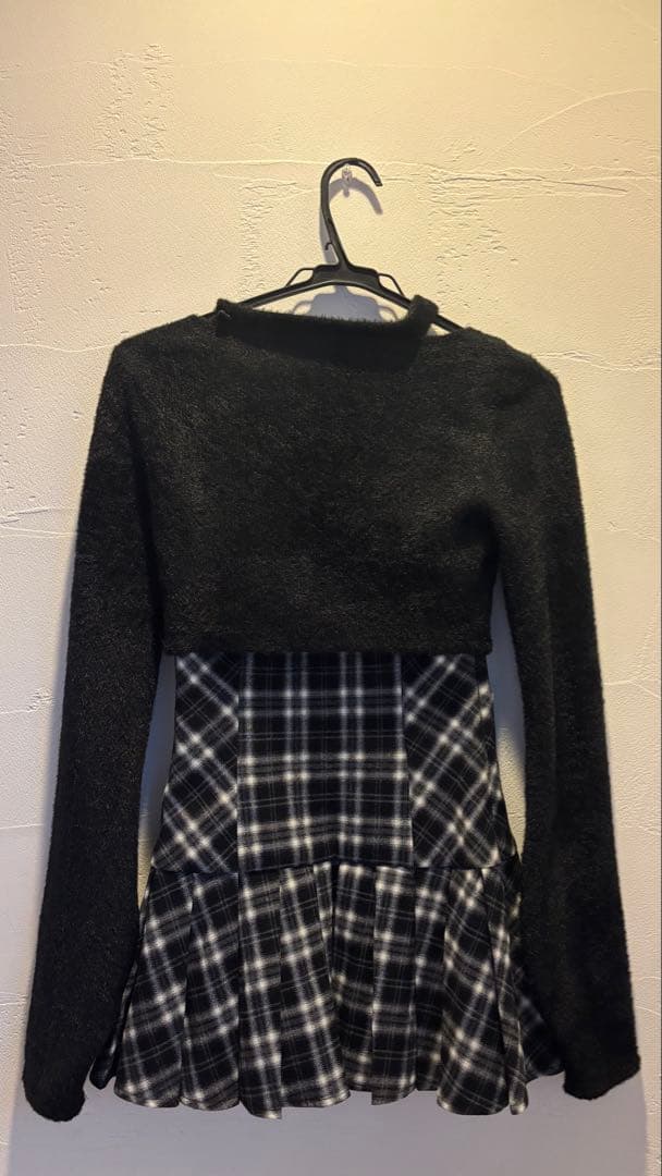 【美品 着用１回のみ】BunnyLisファーボレロ×チェックミニワンピ ブラック
