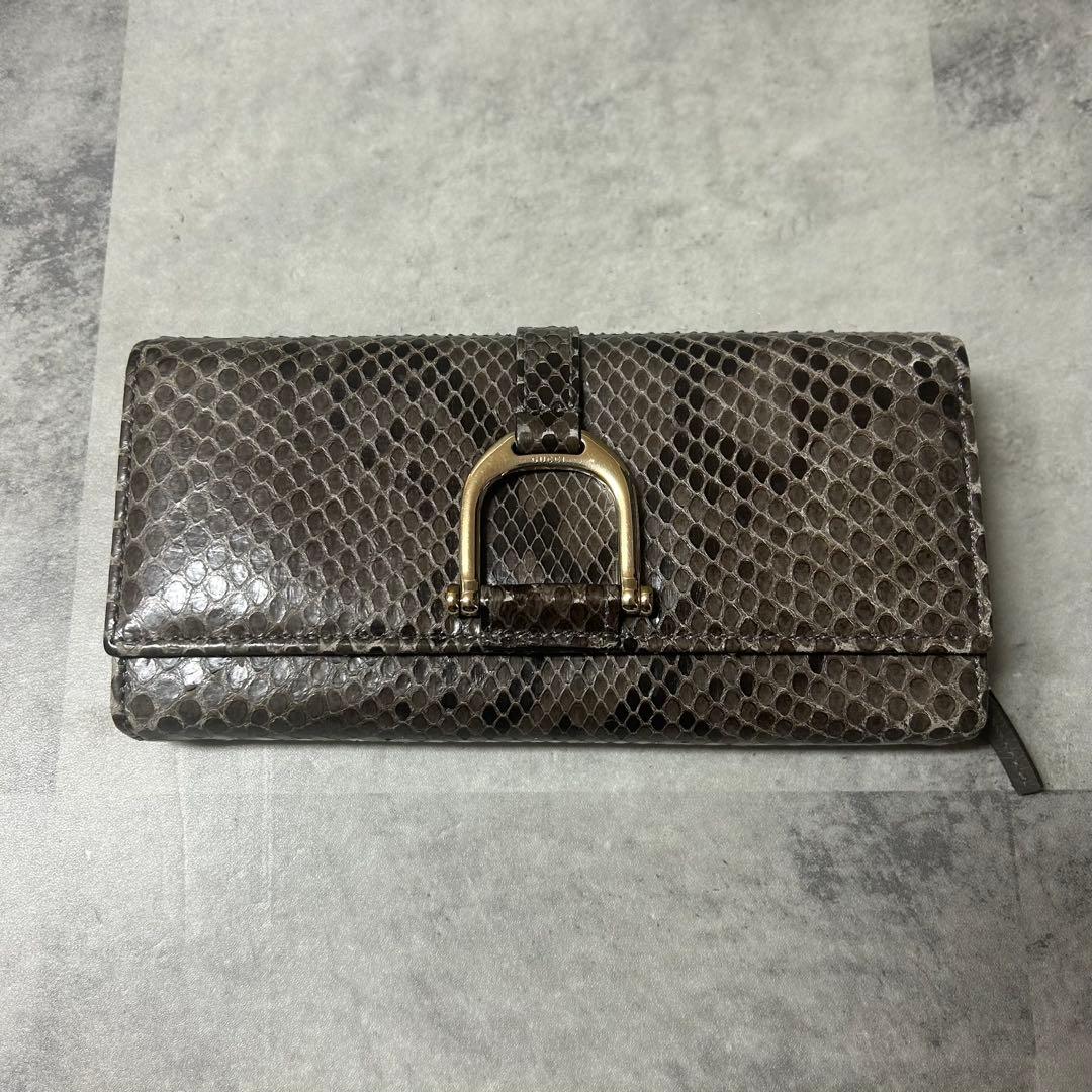 GUCCI【付属品完備】長財布 パイソン ホースビット フラップ ゴールド金具