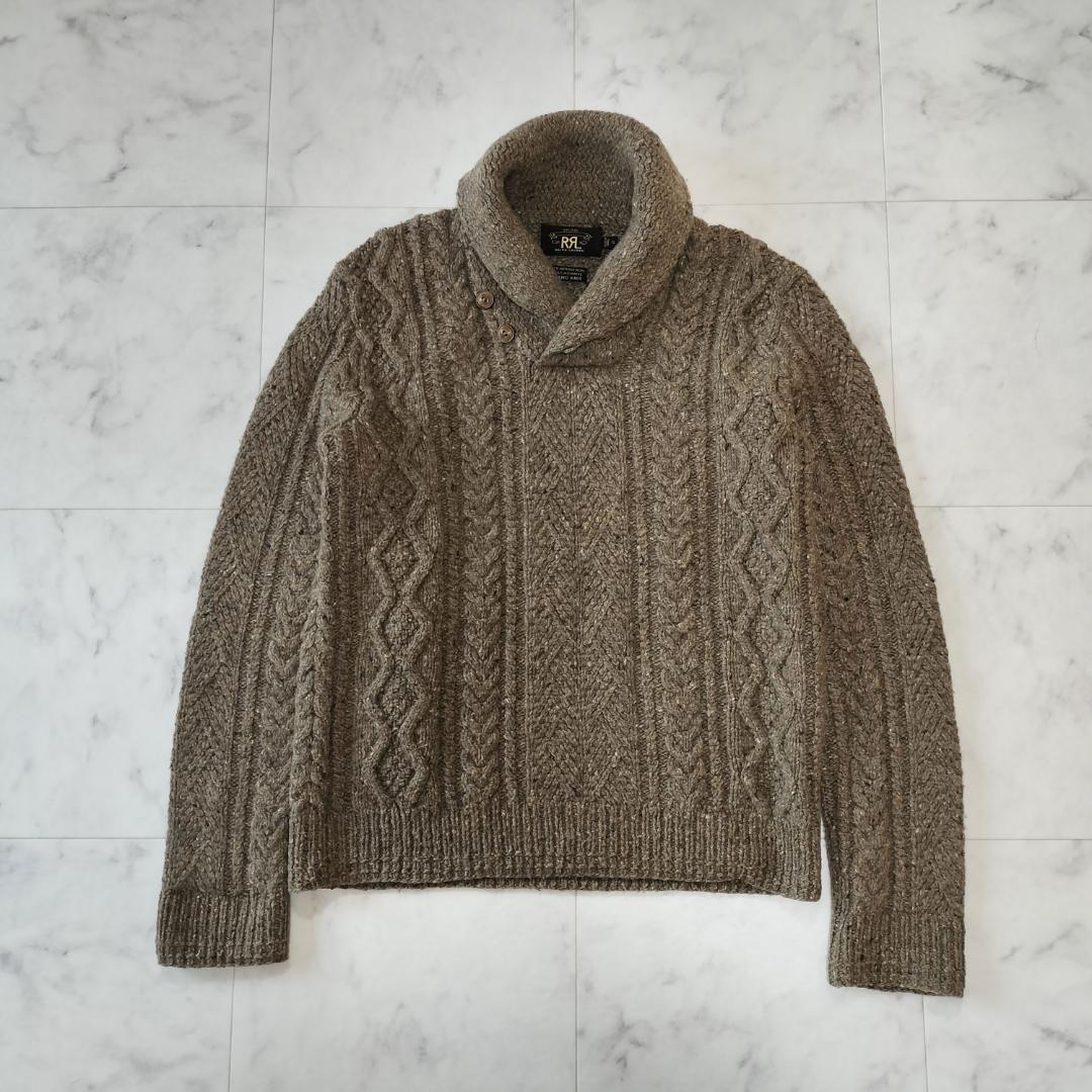 RRL カシミヤ混ウール ショールカラーケーブルハンドニット S アランニット