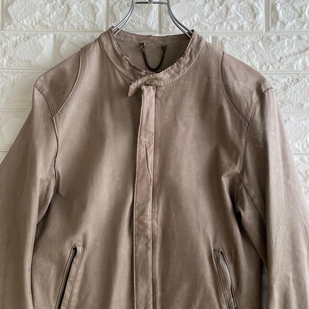 【牛革】 Sisii ベージュ レザージャケット スタンドカラー S 4434