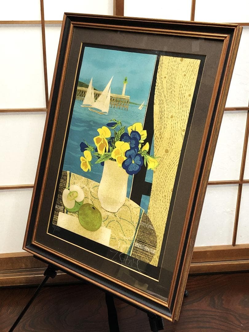 イヴ・ガンヌ『トロ―ヴィルの窓』　ED76/120　リトグラフ額装　高島屋販売品