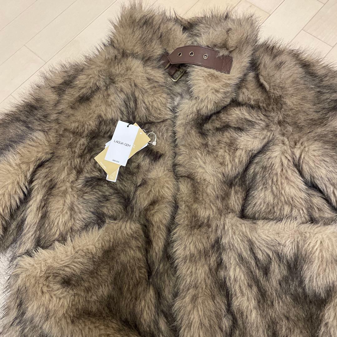 新品　LAGUA GEM POCKET POINT FAUX ファーコート M