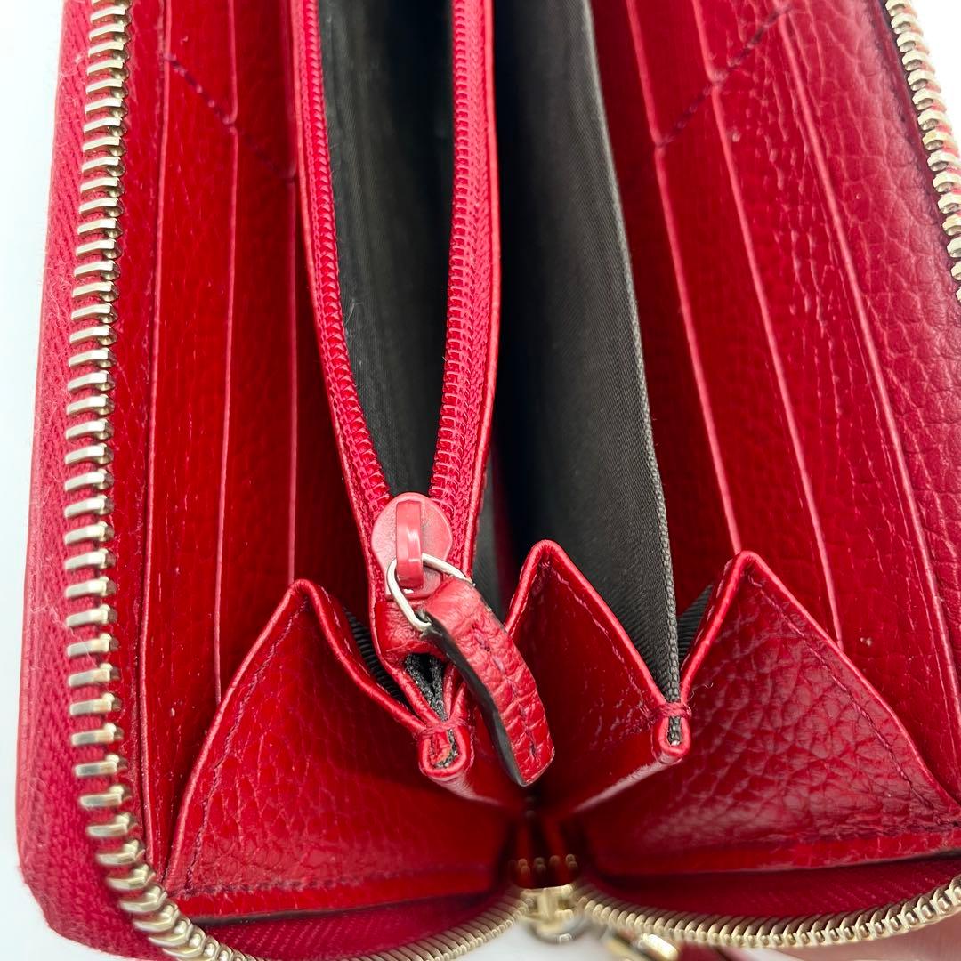 GUCCI ソーホー　ラウンドファスナー　長財布　レッド　レザー　シボ革