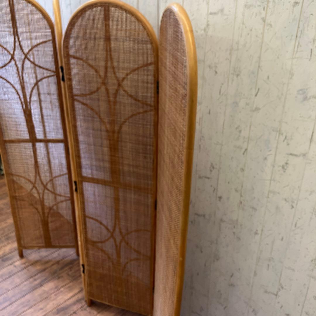 昭和レトロ エスニック ラタン 4連 パーテーション 間仕切り 仕切り アジアン