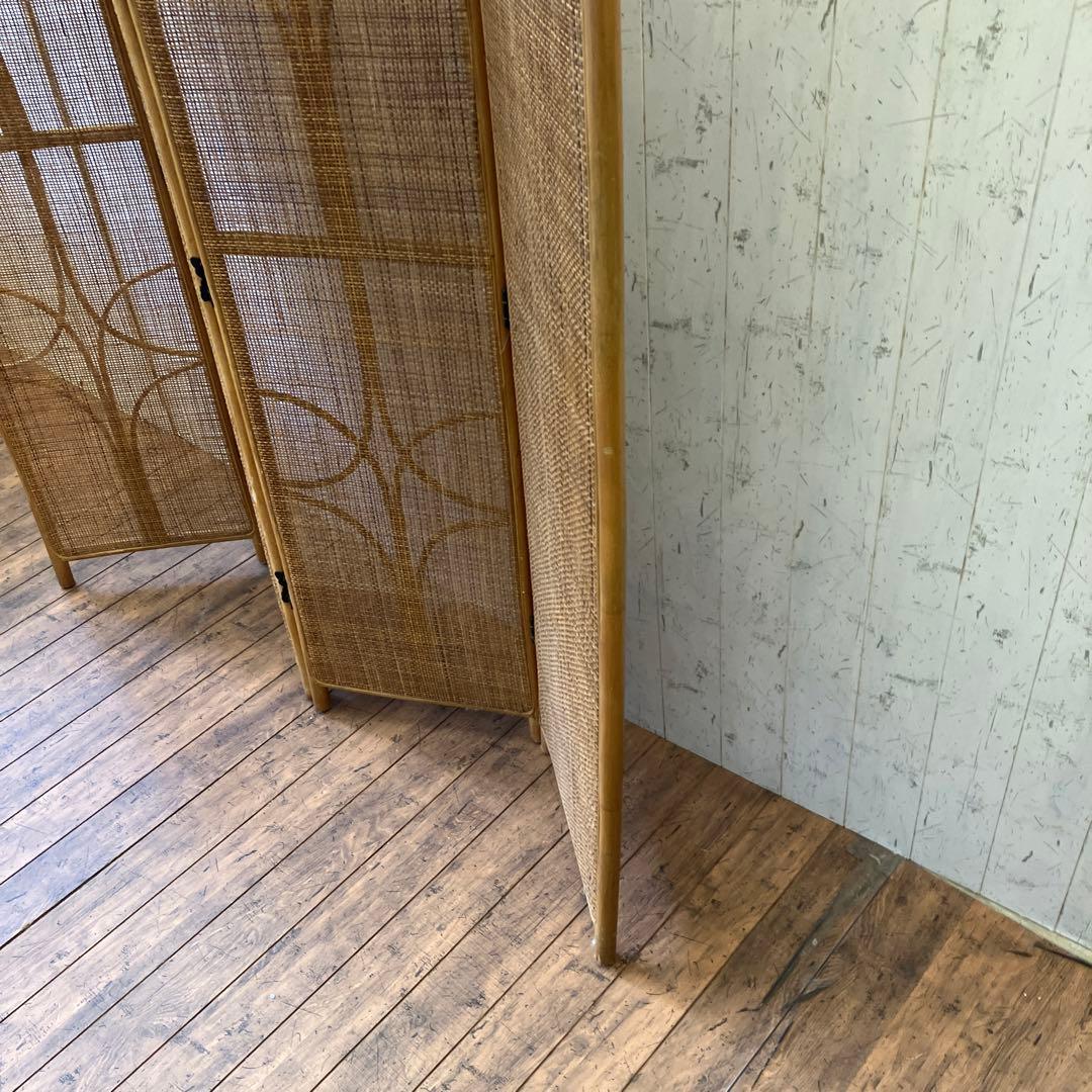 昭和レトロ エスニック ラタン 4連 パーテーション 間仕切り 仕切り アジアン