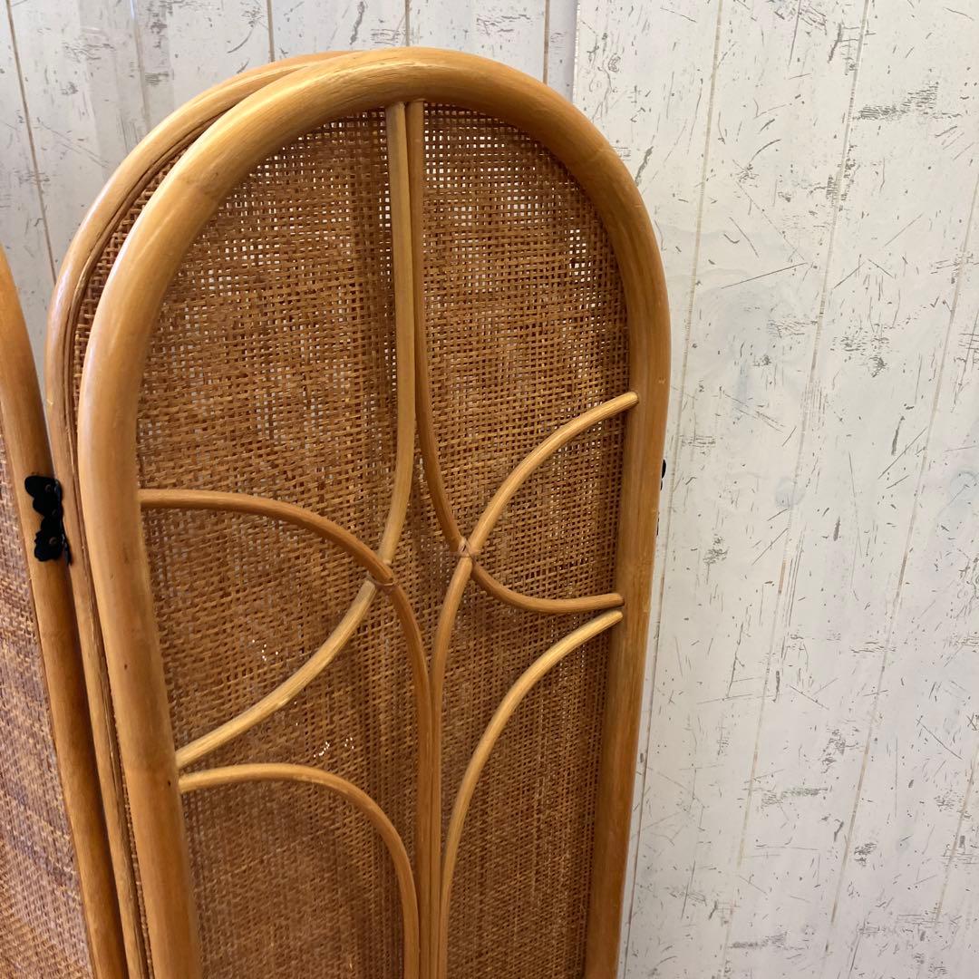 昭和レトロ エスニック ラタン 4連 パーテーション 間仕切り 仕切り アジアン