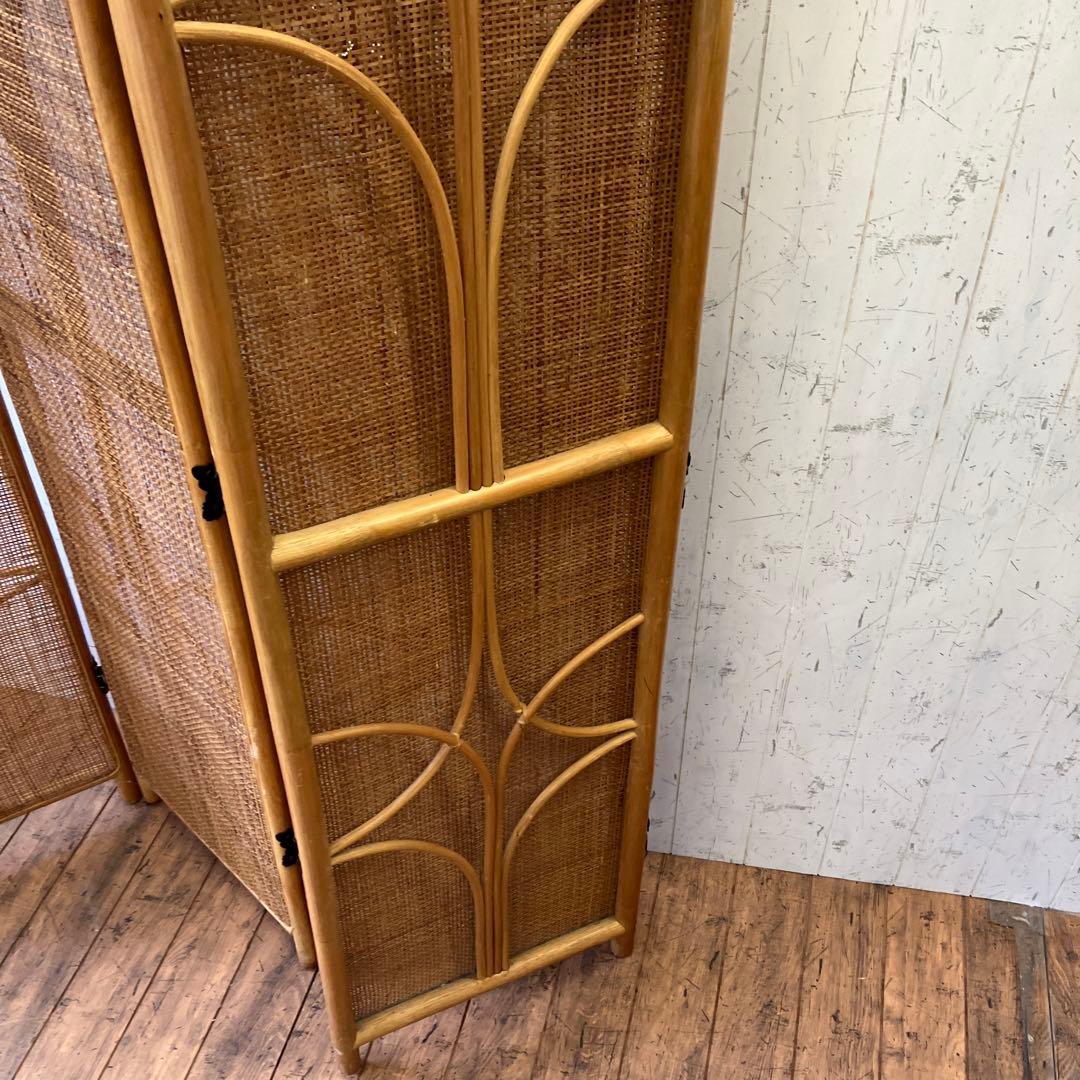 昭和レトロ エスニック ラタン 4連 パーテーション 間仕切り 仕切り アジアン