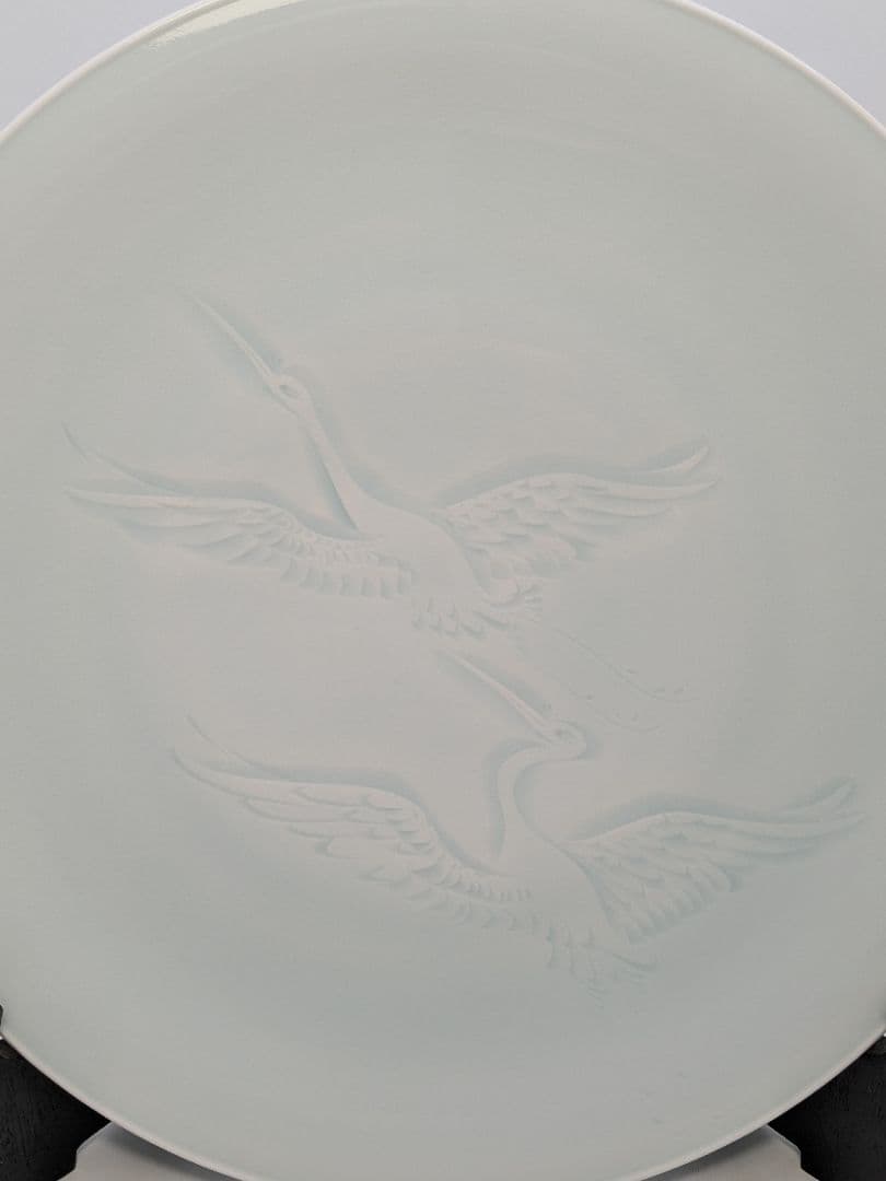 快山窯 青白磁瑞鳥文皿 共箱合布栞 大皿 飾り皿 食器 平皿 人間国宝塚本快示