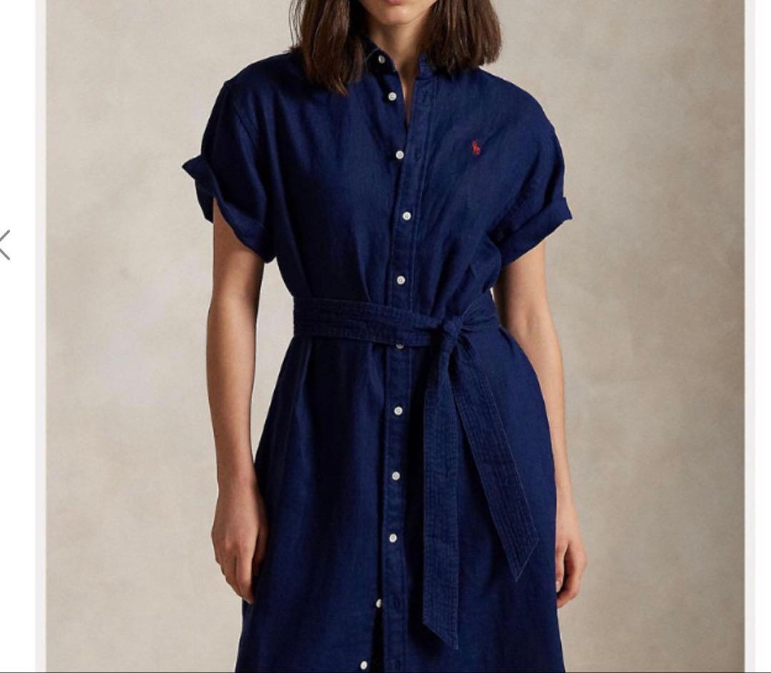25SS現行/RL+ ポロラルフローレン リネン100 マキシ丈 シャツワンピ