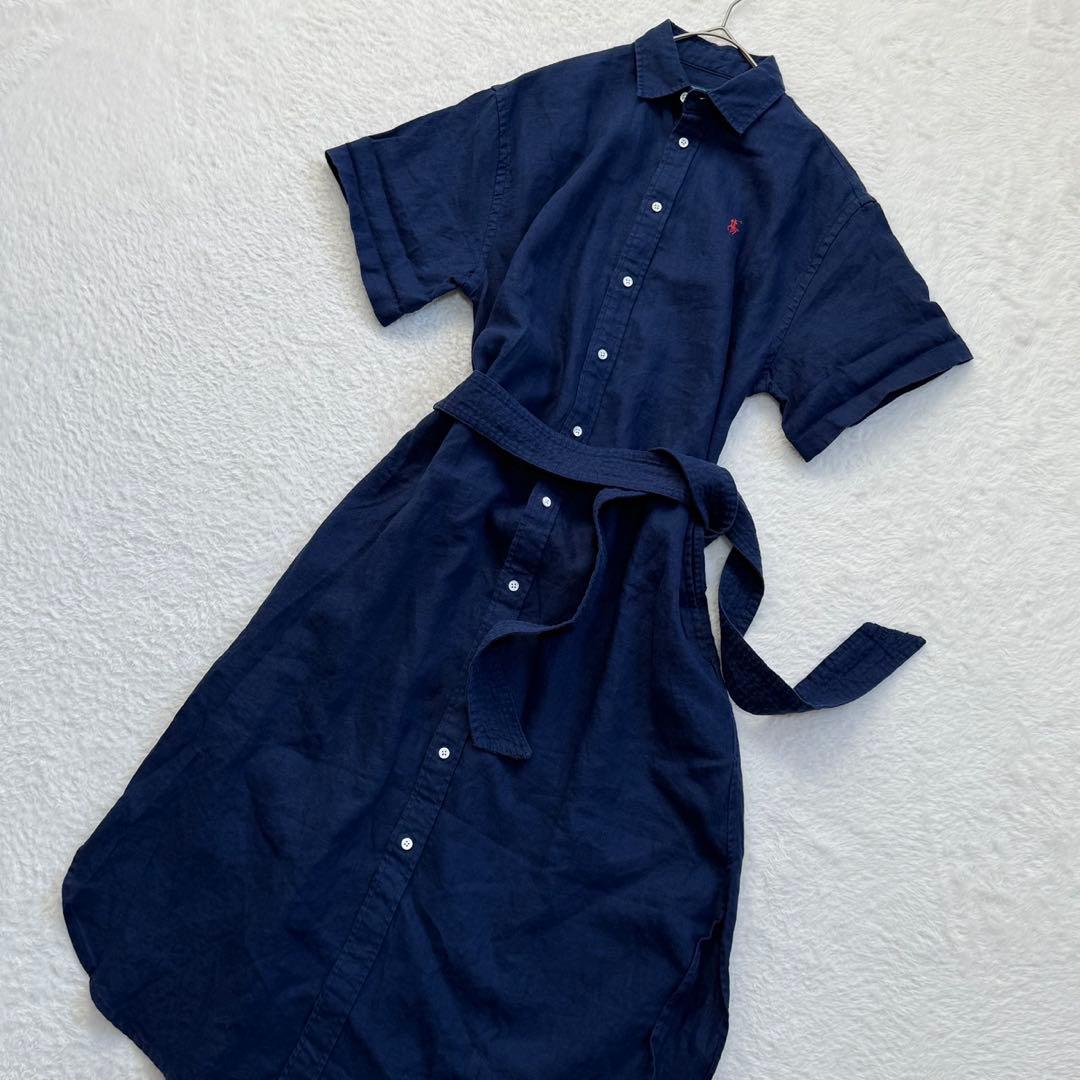 25SS現行/RL+ ポロラルフローレン リネン100 マキシ丈 シャツワンピ