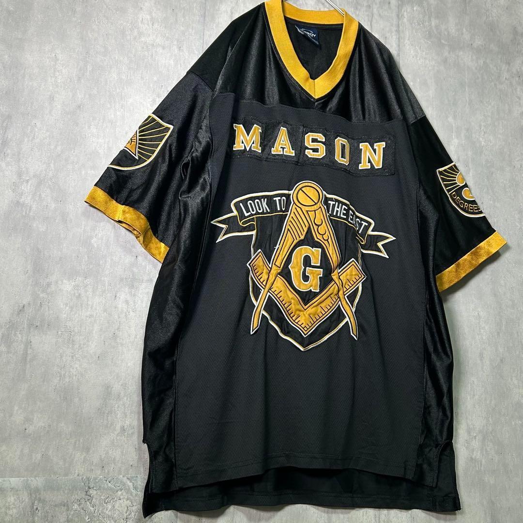 フリーメイソン 刺繍 ゲームシャツ フットボール リンガー 黒 XL 秘密結社