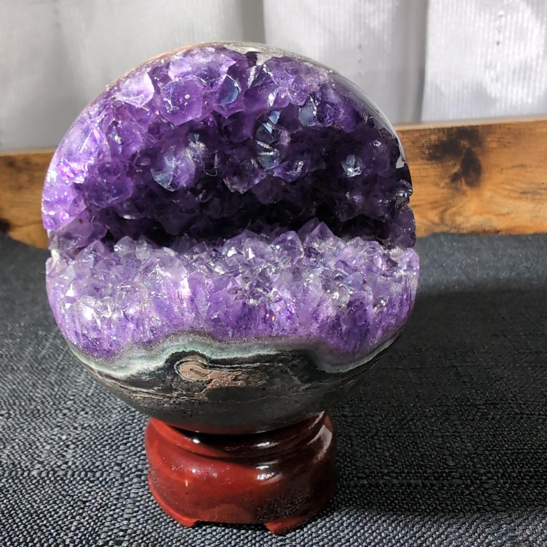 チ*ー様 アメジスト 球体 置物 木製台座付き