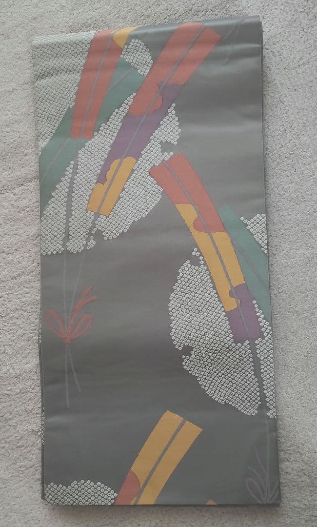 正絹 全通 袋帯 グレー系