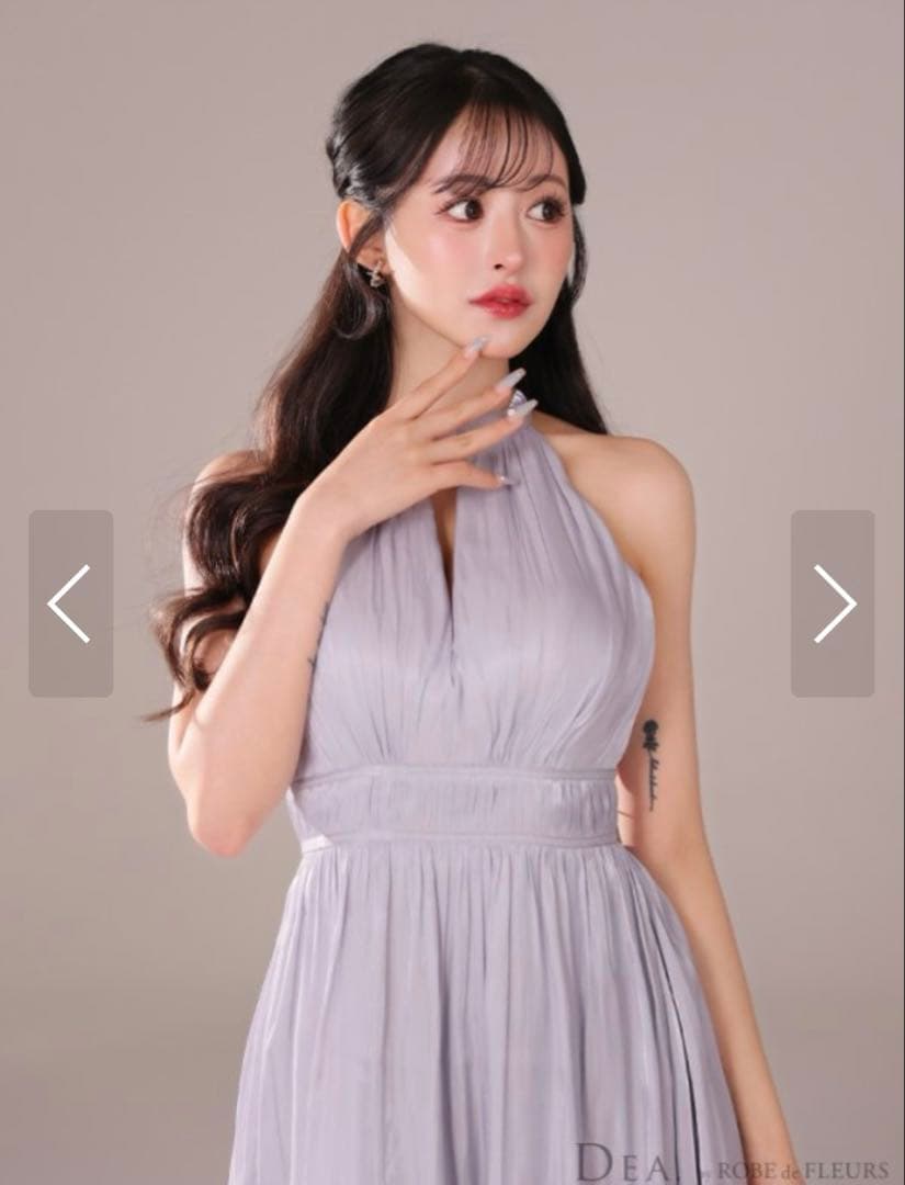 ROBE de FLEURS DEA サテンリボン　ミディアムドレス　ブルー