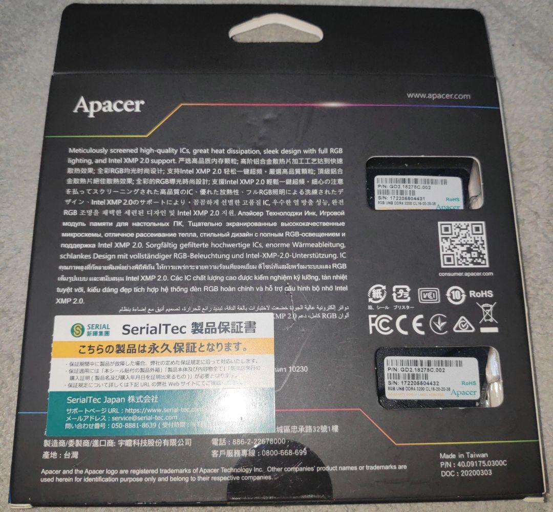 ヨ*シ様 Apacer NOX RGB DDR4 16GB (2x8GB) 32