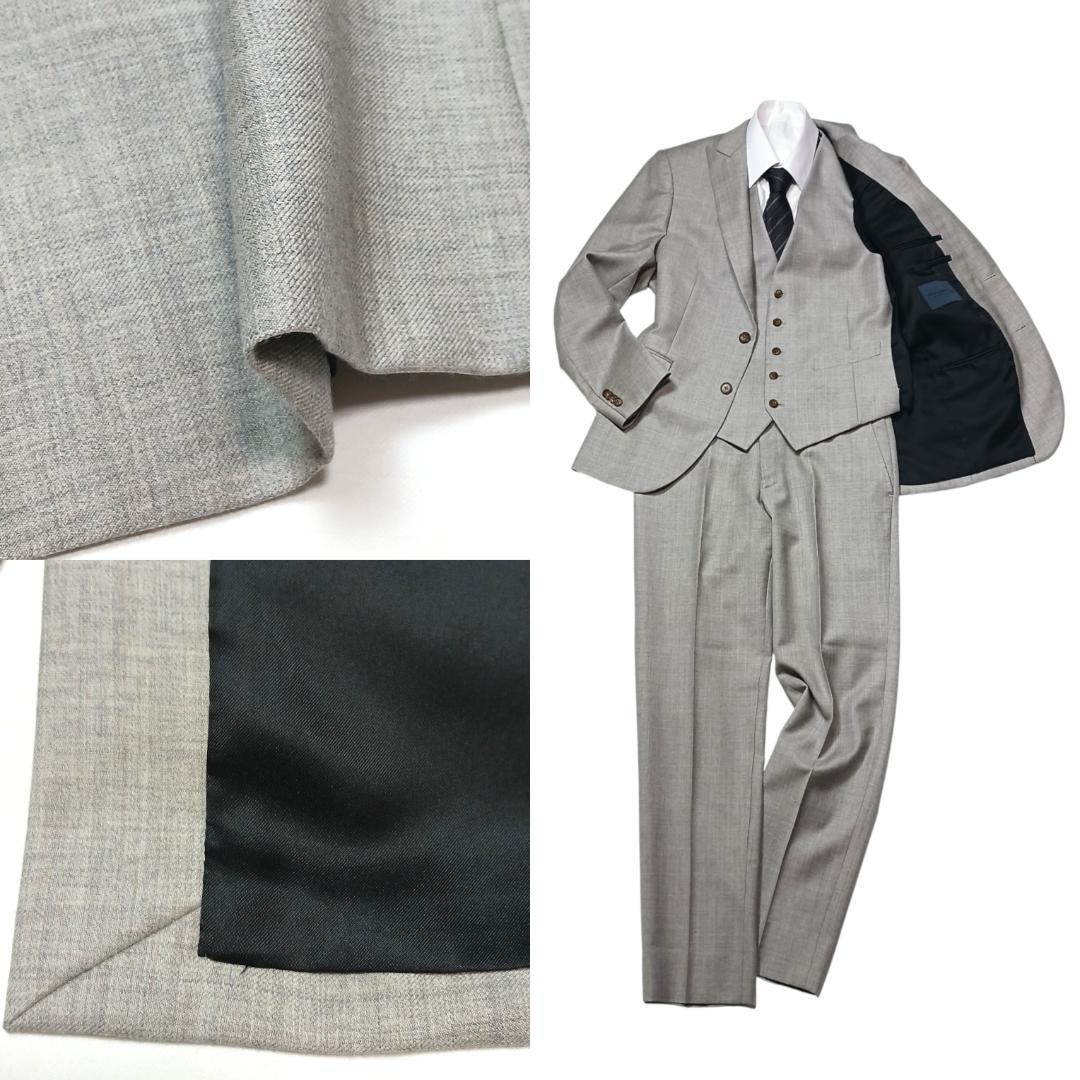 高級生地✨　銀座グローバルスタイル　スーツ　セットアップ　3ピース　グレー　S