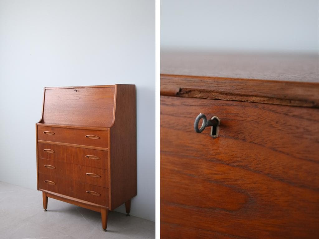 英国アンティークチーク古木ライティングビューロー/木製デスク勉強机(89-144