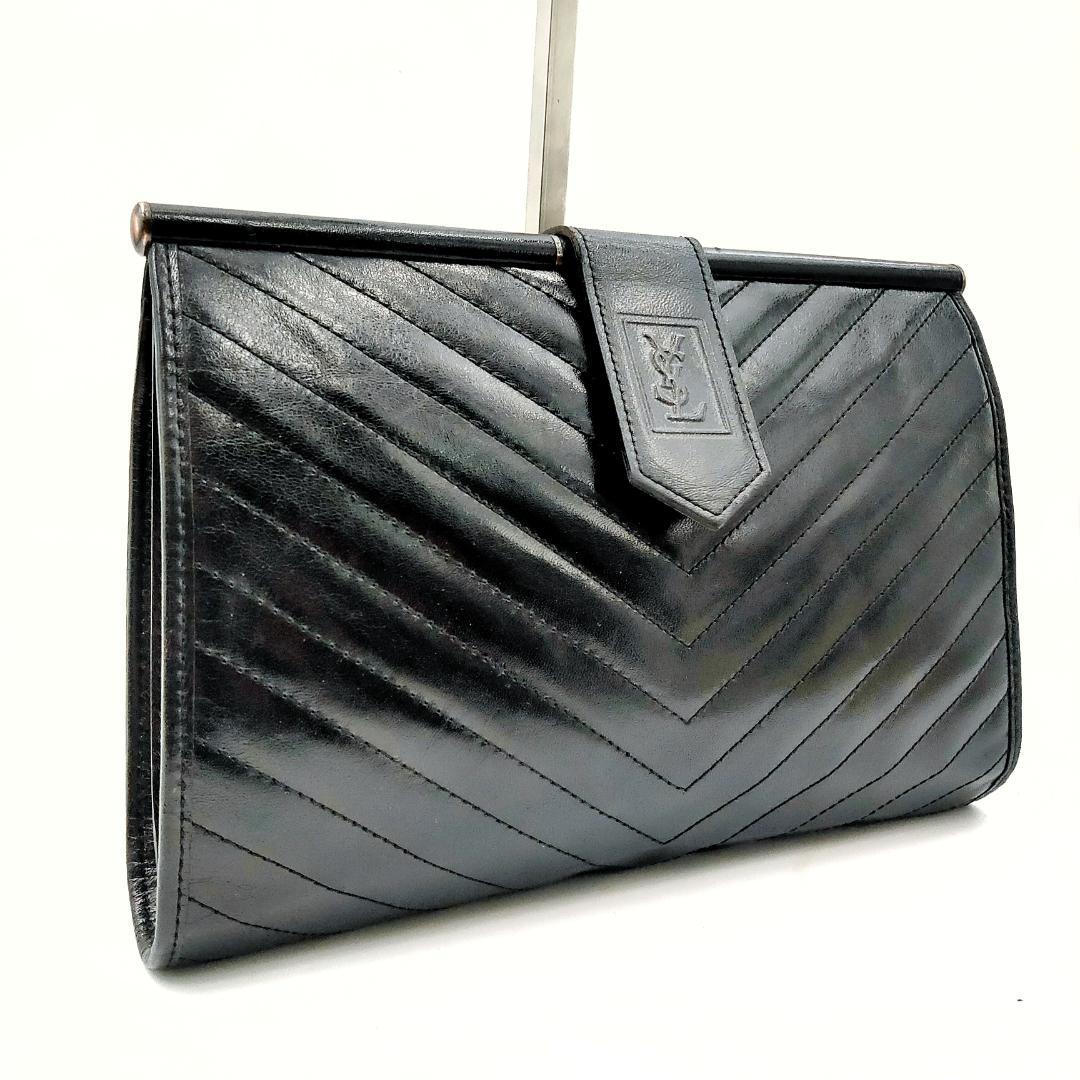 サンローラン　Vステッチ 黒 カサンドラ クラッチバッグ