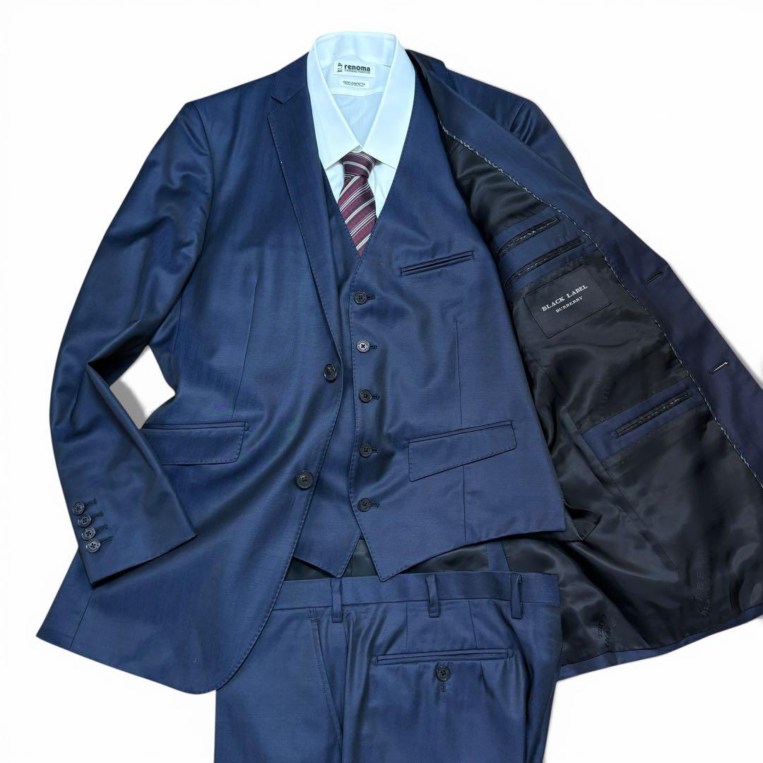 極美品 バーバリーブラックレーベル スリーピース スーツ 濃紺 サイズ42