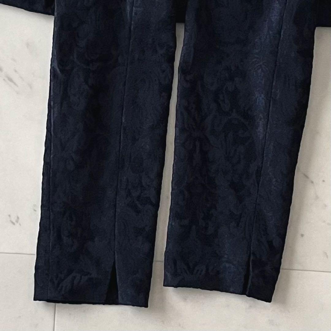 極美品＊レリアン ウール混総柄ワンピース 15号 大きいサイズ ネイビー 日本製