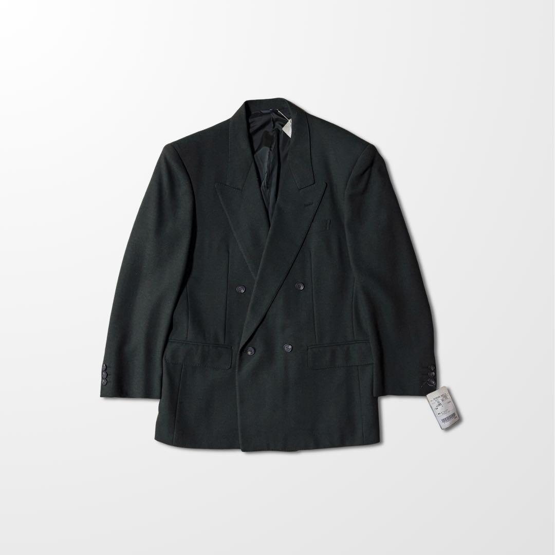 バレンシアガ ダブル ジャケット グリーン　黒 ウール テーラード L 古着