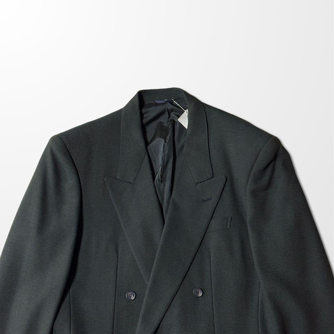 バレンシアガ ダブル ジャケット グリーン　黒 ウール テーラード L 古着