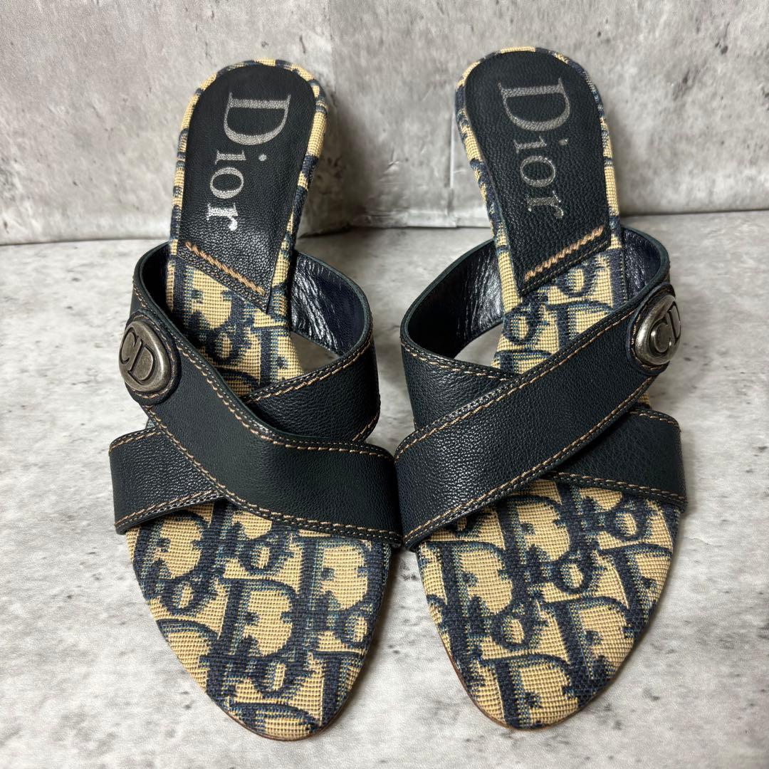 美品✨Dior ヒール サンダル トロッター ロゴプレート 保存袋付き 37