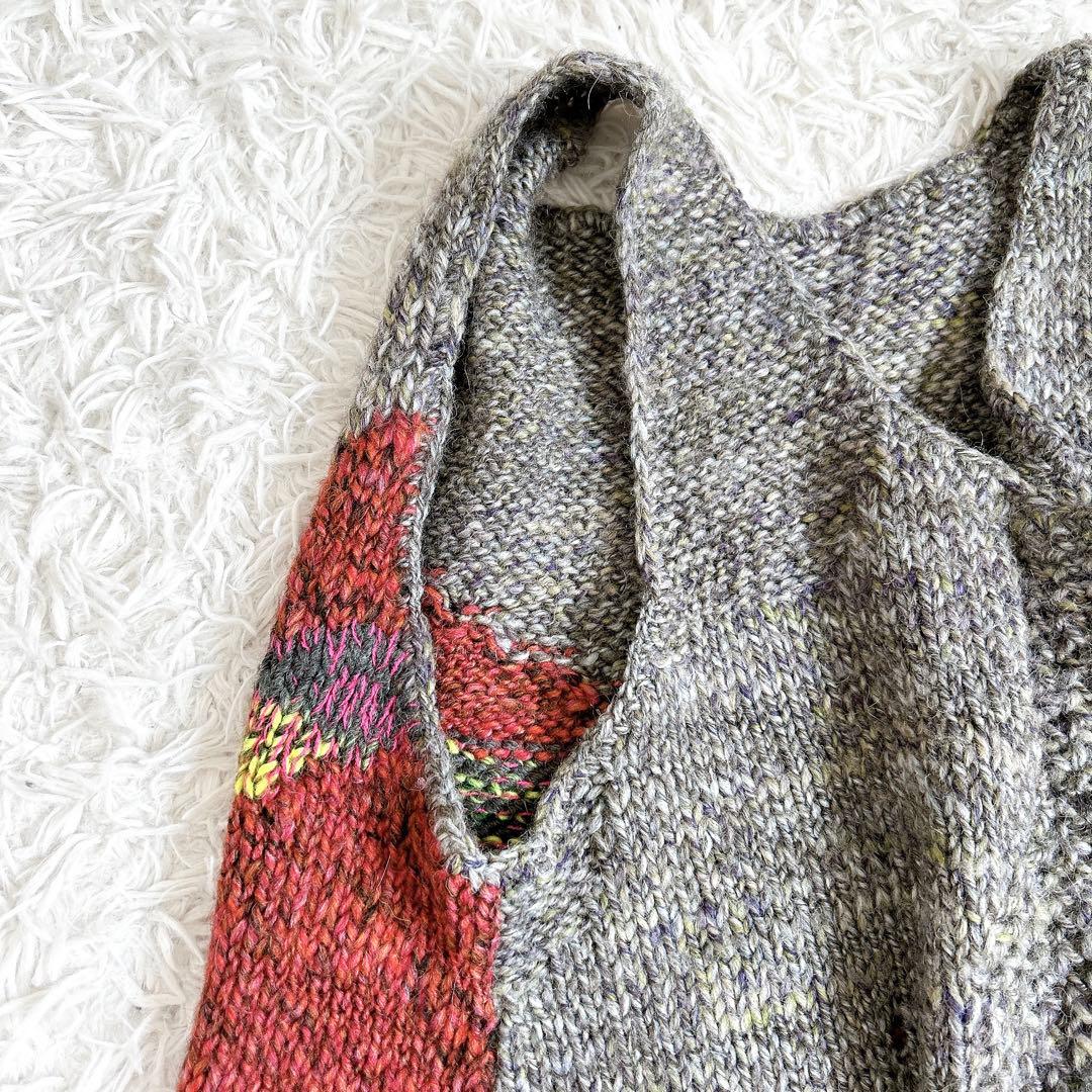 美品⁂センソユニコ⁂ニットベスト　チュニック　アシメ　変形ヘム　マルチカラー　L