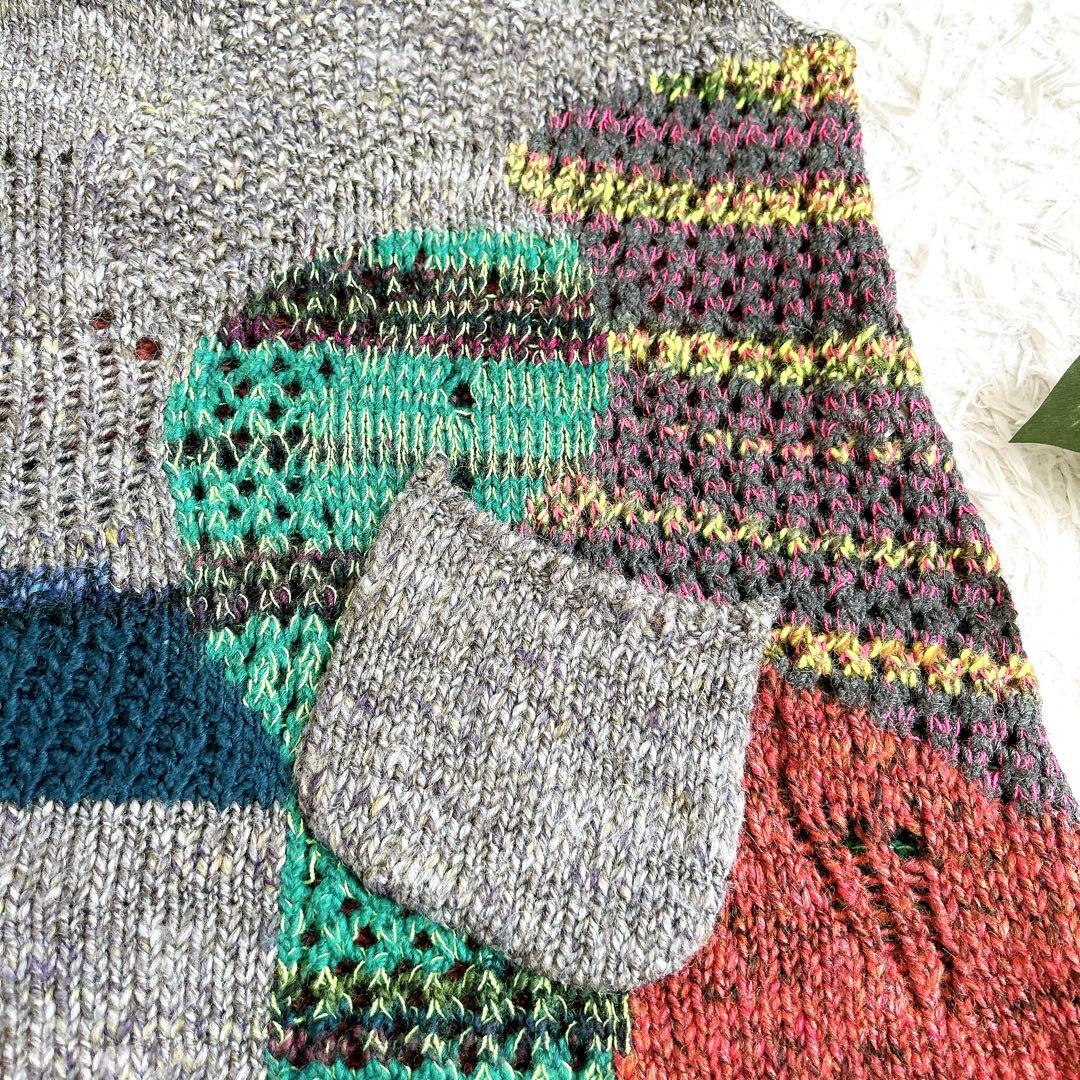 美品⁂センソユニコ⁂ニットベスト　チュニック　アシメ　変形ヘム　マルチカラー　L