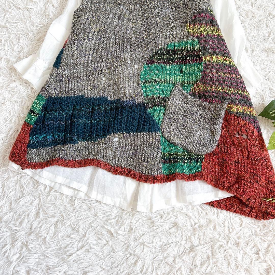 美品⁂センソユニコ⁂ニットベスト　チュニック　アシメ　変形ヘム　マルチカラー　L