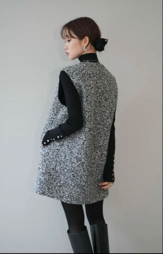 lumier ミックスループヤーンニットミニワンピース/GRAY