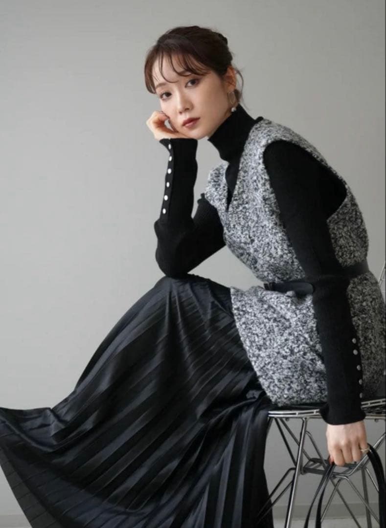 lumier ミックスループヤーンニットミニワンピース/GRAY