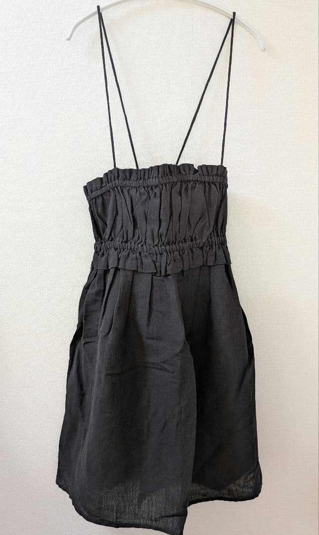 cotton linen long cami　BLACK　CC-2523
