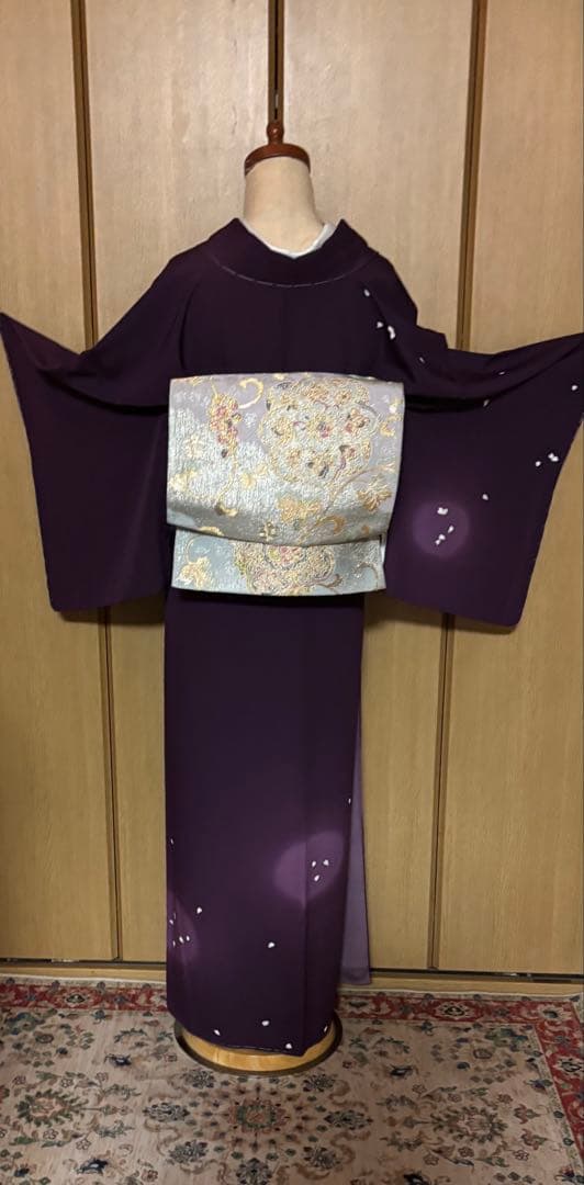 正絹縮緬　小桜、蛍暈し訪問着　 小豆紫【洛楽人工房】トール裄長 未使用　美品