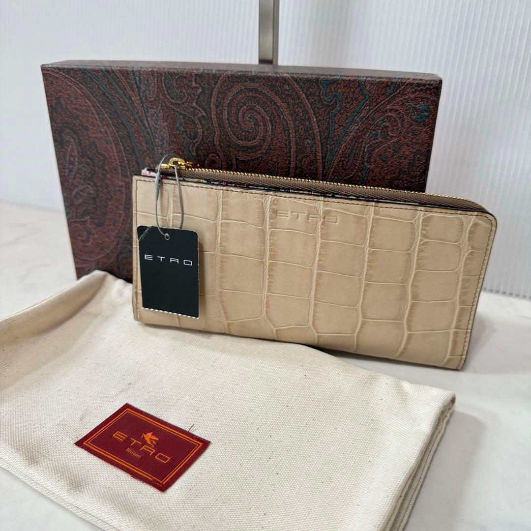 ✨未使用タグ付き✨ETRO 長財布 レザー クロコ型押し ペイズリー 付属品あり